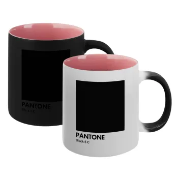Pantone Black, Κούπα Μαγική εσωτερικό ΡΟΖ, κεραμική 330ml που αλλάζει χρώμα με το ζεστό ρόφημα