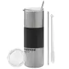 Tumbler ποτήρι θερμό Ασημένιο από ανοξείδωτο ατσάλι 600ml, με μεταλλικό καλαμάκι & βούρτσα καθαρισμού
