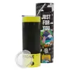 Neon Yellow Travel Tumbler θερμό, μεταλλικό καλαμάκι(Ανωξείδωτο 304 Food grade, BPA free, 600ml)