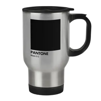 Pantone Black, Κούπα ταξιδιού ανοξείδωτη με καπάκι, διπλού τοιχώματος (θερμό) 450ml