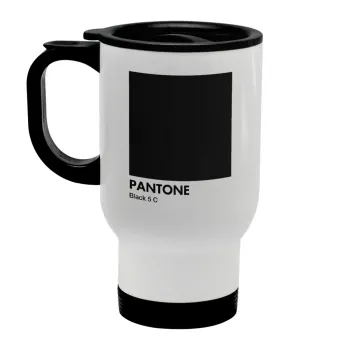 Pantone Black, Κούπα ταξιδιού ανοξείδωτη με καπάκι, διπλού τοιχώματος (θερμό) λευκή 450ml