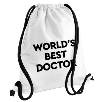 World's Best Doctor, Backpack pouch GYMBAG white, with pocket (40x48cm) & thick cords