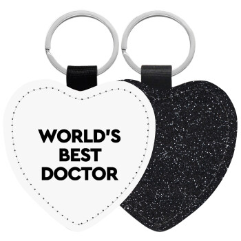 World's Best Doctor, Μπρελόκ PU δερμάτινο glitter καρδιά ΜΑΥΡΟ