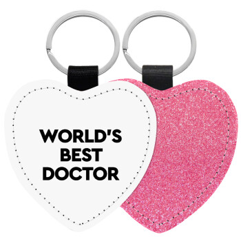 World's Best Doctor, Μπρελόκ PU δερμάτινο glitter καρδιά ΡΟΖ