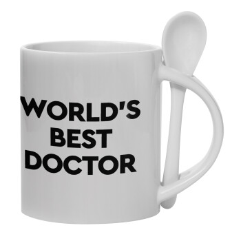 World's Best Doctor, Ceramic coffee mug with Spoon, 330ml (1pcs)