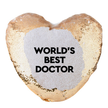 World's Best Doctor, Μαξιλάρι καναπέ καρδιά Μαγικό Χρυσό με πούλιες 40x40cm περιέχεται το  γέμισμα