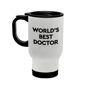 World's Best Doctor, Κούπα ταξιδιού ανοξείδωτη με καπάκι, διπλού τοιχώματος (θερμό) λευκή 450ml