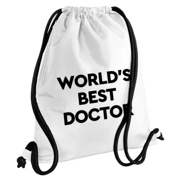 World's Best Doctor, Backpack pouch GYMBAG white, with pocket (40x48cm) & thick cords