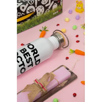 World's Best Doctor, Πασχαλινή Λαμπάδα με παγούρι μεταλλικό (620ml, stainless steel) & κερί αρωματικό πλακέ (30cm) (ΡΟΖ)