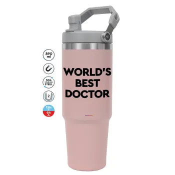 World's Best Doctor, Pink color, 890ml (30oz) stainless Steel Tumbler with Handle