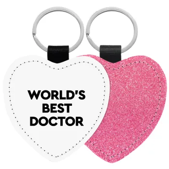 World's Best Doctor, Μπρελόκ PU δερμάτινο glitter καρδιά ΡΟΖ