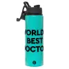 Metallic water bottle with safety lid, 850ml aluminum