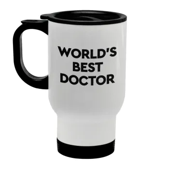 World's Best Doctor, Κούπα ταξιδιού ανοξείδωτη με καπάκι, διπλού τοιχώματος (θερμό) λευκή 450ml