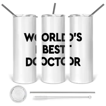 World's Best Doctor, Tumbler ποτήρι θερμό από ανοξείδωτο ατσάλι 600ml, με μεταλλικό καλαμάκι & βούρτσα καθαρισμού