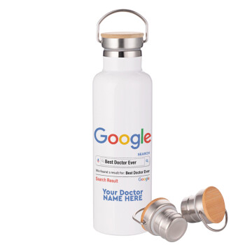 Searching for Best Doctor Ever..., Stainless steel White with wooden lid (bamboo), double wall, 750ml