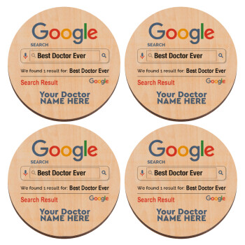 Searching for Best Doctor Ever..., ΣΕΤ x4 Σουβέρ ξύλινα στρογγυλά plywood (9cm)