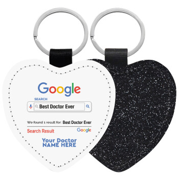 Searching for Best Doctor Ever..., Μπρελόκ PU δερμάτινο glitter καρδιά ΜΑΥΡΟ