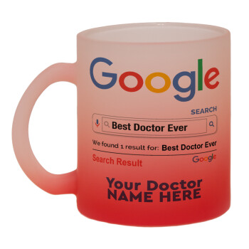 Searching for Best Doctor Ever..., Κούπα γυάλινη δίχρωμη με βάση το κόκκινο ματ, 330ml