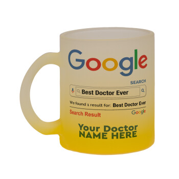 Searching for Best Doctor Ever..., Κούπα γυάλινη δίχρωμη με βάση το κίτρινο ματ, 330ml