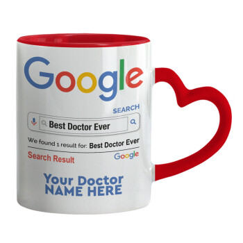 Searching for Best Doctor Ever..., Κούπα καρδιά χερούλι κόκκινη, κεραμική, 330ml