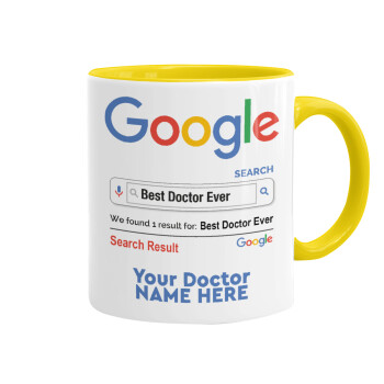 Searching for Best Doctor Ever..., Mug colored yellow, ceramic, 330ml