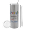 Tumbler stainless steel Silver 600ml, with metal straw & cleaning brush