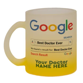 Searching for Best Doctor Ever..., Κούπα γυάλινη δίχρωμη με βάση το κίτρινο ματ, 330ml