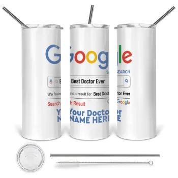 Searching for Best Doctor Ever..., Tumbler ποτήρι θερμό από ανοξείδωτο ατσάλι 600ml, με μεταλλικό καλαμάκι & βούρτσα καθαρισμού