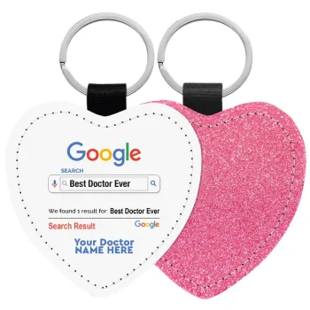 Searching for Best Doctor Ever..., Μπρελόκ PU δερμάτινο glitter καρδιά ΡΟΖ