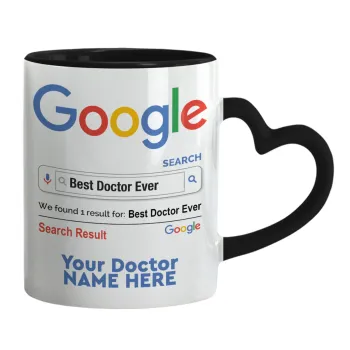 Searching for Best Doctor Ever..., Κούπα καρδιά χερούλι μαύρη, κεραμική, 330ml