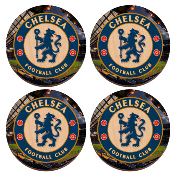 FC Chelsea, ΣΕΤ x4 Σουβέρ ξύλινα στρογγυλά plywood (9cm)