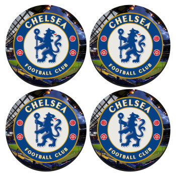 FC Chelsea, ΣΕΤ 4 Σουβέρ ξύλινα στρογγυλά (9cm)