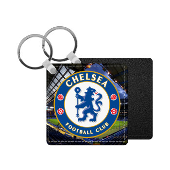 FC Chelsea, Μπρελόκ Δερματίνη, τετράγωνο ΜΑΥΡΟ (5x5cm)