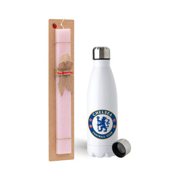 FC Chelsea, Πασχαλινή Λαμπάδα με μεταλλικό παγούρι ανοξείδωτο (750ml) & κερί αρωματικό πλακέ (30cm) (ΡΟΖ)