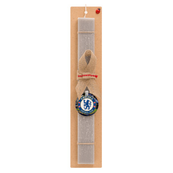 FC Chelsea, Πασχαλινό Σετ, ξύλινο μπρελόκ & πασχαλινή λαμπάδα αρωματική πλακέ (30cm) (ΓΚΡΙ)