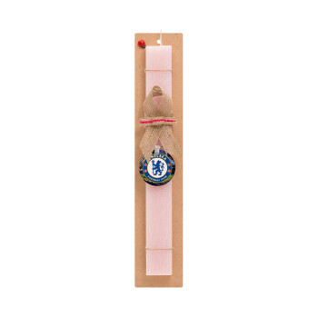 FC Chelsea, Πασχαλινό Σετ, ξύλινο μπρελόκ & πασχαλινή λαμπάδα αρωματική πλακέ (30cm) (ΡΟΖ)