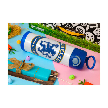 FC Chelsea, Πασχαλινή Λαμπάδα με Παιδικό παγούρι θερμό, ανοξείδωτο, με καλαμάκι ασφαλείας, ΜΠΛΕ (500ml)