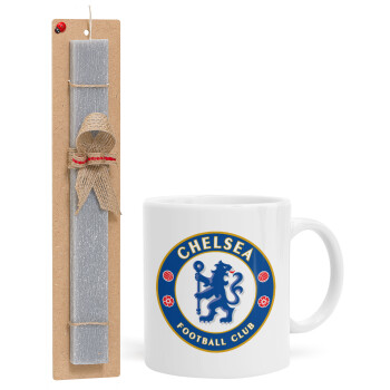 FC Chelsea, Πασχαλινό Σετ, Κούπα κεραμική (330ml) & πασχαλινή λαμπάδα αρωματική πλακέ (30cm) (ΓΚΡΙ)