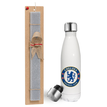 FC Chelsea, Πασχαλινή λαμπάδα, μεταλλικό παγούρι θερμός λευκός (500ml) & λαμπάδα αρωματική πλακέ (30cm) (ΓΚΡΙ)