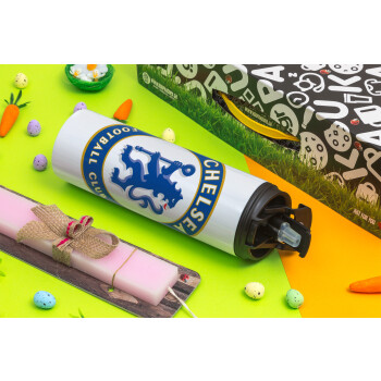 FC Chelsea, Easter candle,Travel Tumbler 2 Lids, with metal straw & cleaning brush & aromatic flat candle (30cm) (PINK)