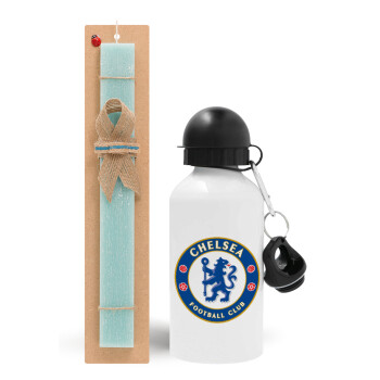 FC Chelsea, Πασχαλινό Σετ, παγούρι μεταλλικό αλουμινίου (500ml) & λαμπάδα αρωματική πλακέ (30cm) (ΤΙΡΚΟΥΑΖ)