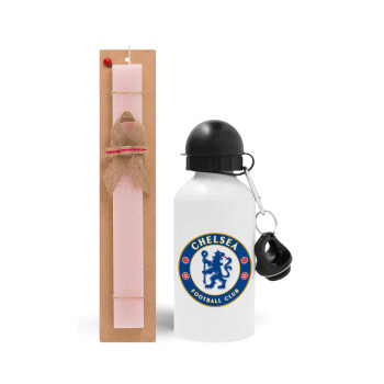 FC Chelsea, Πασχαλινό Σετ, παγούρι μεταλλικό αλουμινίου (500ml) & πασχαλινή λαμπάδα αρωματική πλακέ (30cm) (ΡΟΖ)