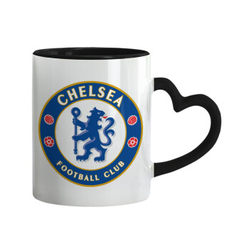 FC Chelsea, Κούπα καρδιά χερούλι μαύρη, κεραμική, 330ml