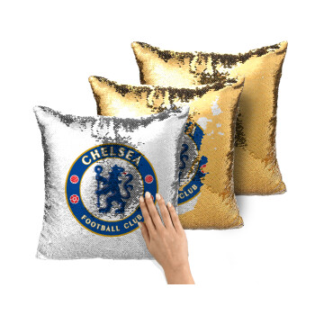 FC Chelsea, Μαξιλάρι καναπέ Μαγικό Χρυσό με πούλιες 40x40cm περιέχεται το γέμισμα