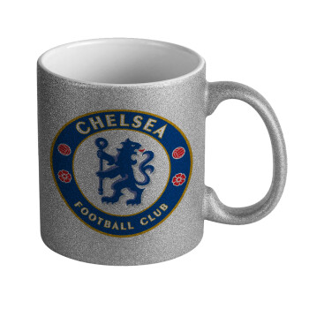 FC Chelsea, Κούπα Ασημένια Glitter που γυαλίζει, κεραμική, 330ml