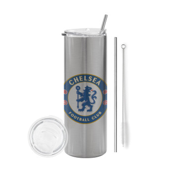 FC Chelsea, Tumbler stainless steel Silver 600ml, with metal straw & cleaning brush
