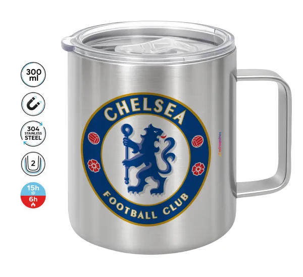 FC Chelsea — Double-walled stainless steel mug 300ml with temperature-retaining lid