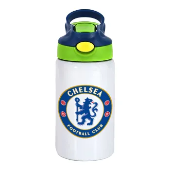 FC Chelsea, Children's hot water bottle, stainless steel, with safety straw, green, blue (350ml)