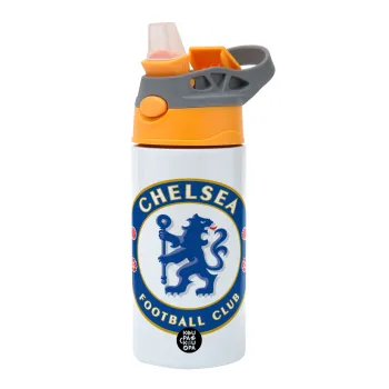 FC Chelsea, Children's hot water bottle, stainless steel, with safety straw, Orange/Grey (360ml) BPA-FREE