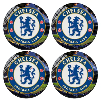 FC Chelsea, ΣΕΤ 4 Σουβέρ ξύλινα στρογγυλά (9cm)